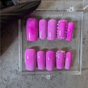 Pink Ombre Press-On Nails with Rhinestones